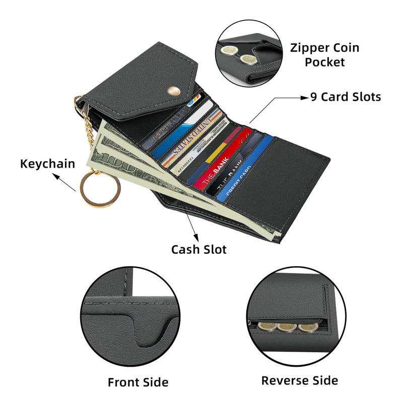 Gostwo Womens Wallet RFID Blocking Small Wallets Woman Credit Card Holder Trifold Ladies Wallets with Coins Zipper Pocket(Deep Grey) - Image 3